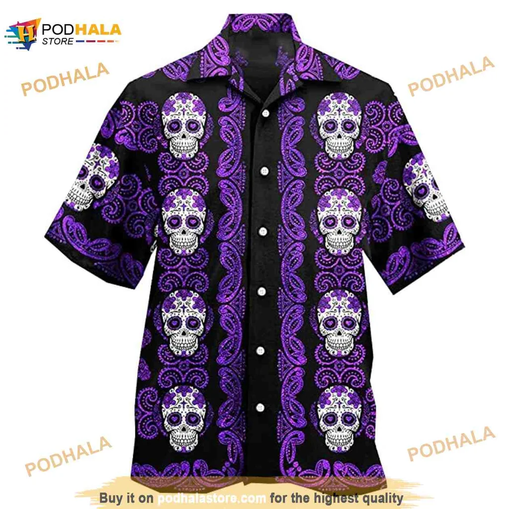 Skull Flower Pattern Hawaiian Shirt With Vibrant Floral Design