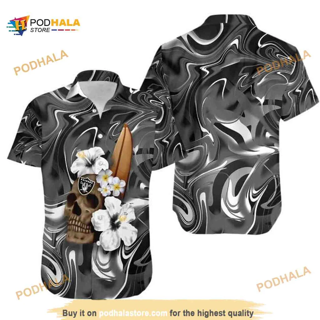 Skull Hibiscus Flower Hawaiian Shirt With Surfboard Design
