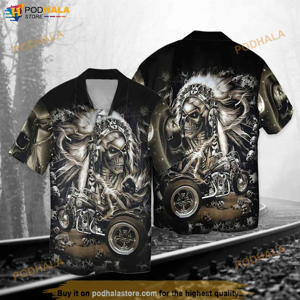 Skull Motorcycle Aloha Shirt, Premium Hawaiian Shirt For Bold Style