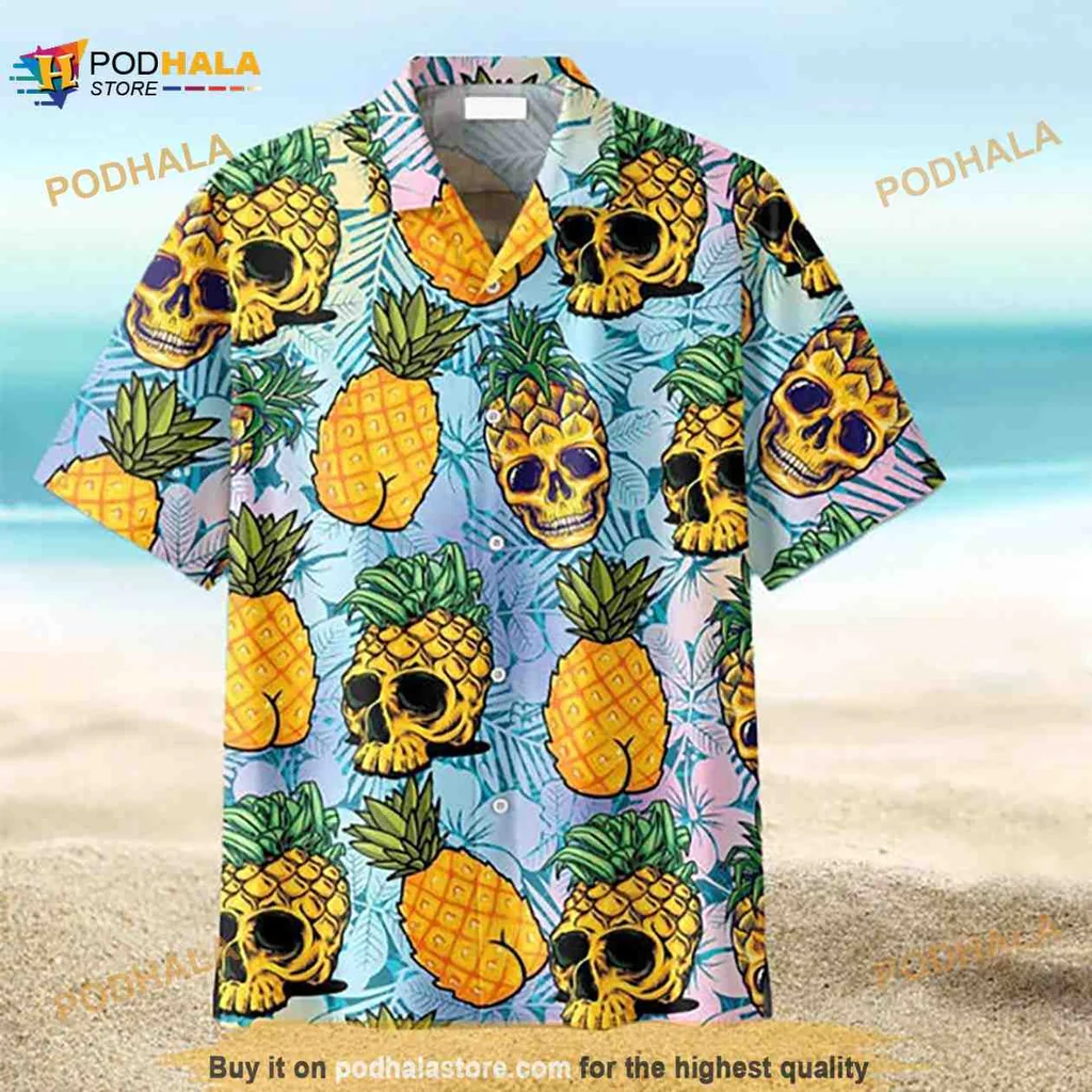 Skull Pineapple Aloha Shirt With Colorful Tropical Design