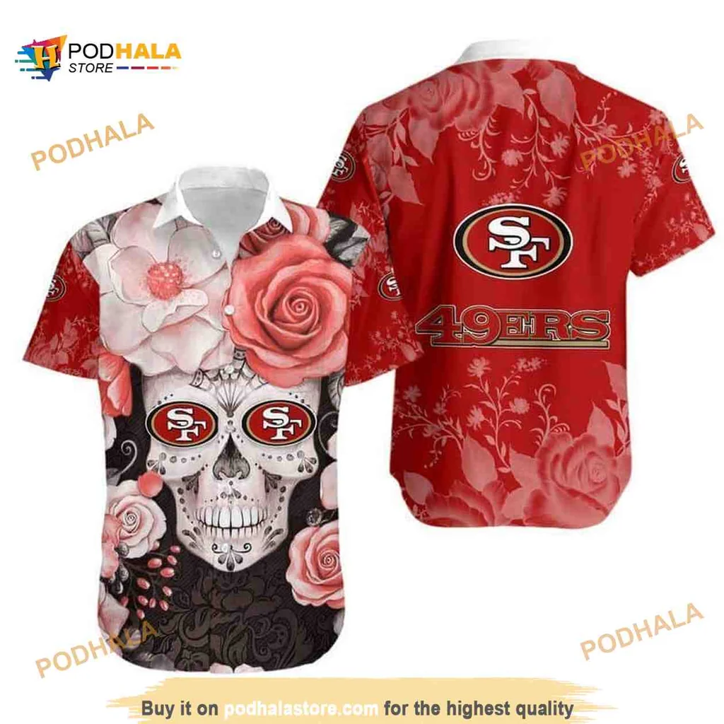 Skull Rose San Francisco 49ers Hawaiian Shirt With Edgy Gothic Design