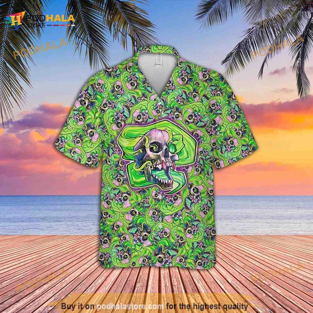Skull Tropical Hawaiian Shirt With Colorful Design And Cartoon Plants