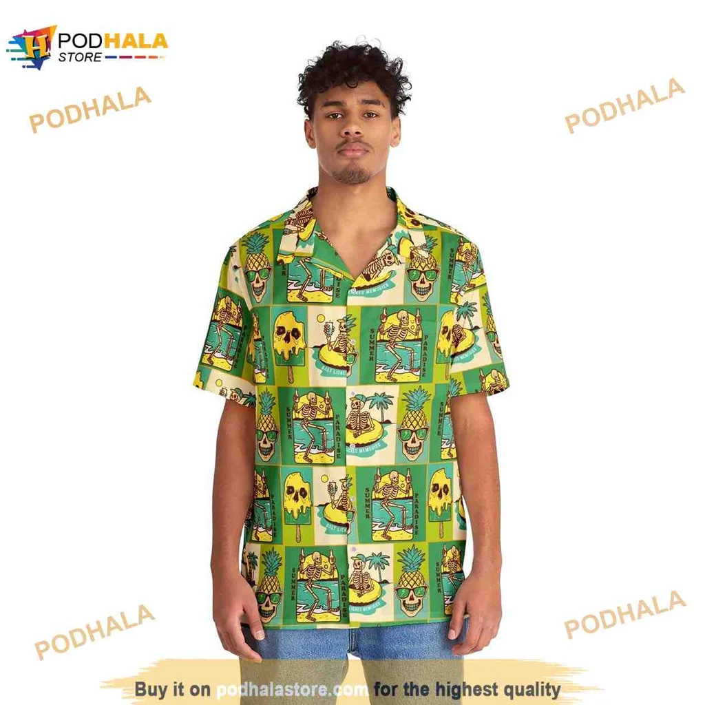 Skull Tropical Vacation Hawaiian Shirt Featuring Fun Summer Graphics