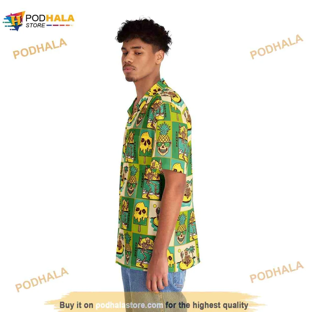 Skull Tropical Vacation Short-sleeve button-up shirt Featuring Fun Summer Graphics Skull Tropical Vacation Short-sleeve button-up shirt Featuring Fun Summer Graphics