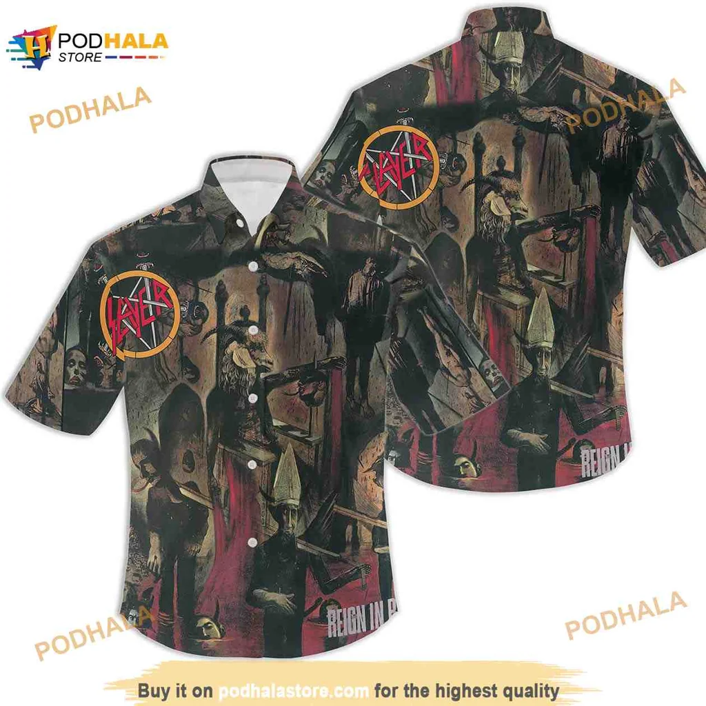 Slayer Heavy Metal Hawaiian Shirt, Reign In Blood Design Aloha Shirt