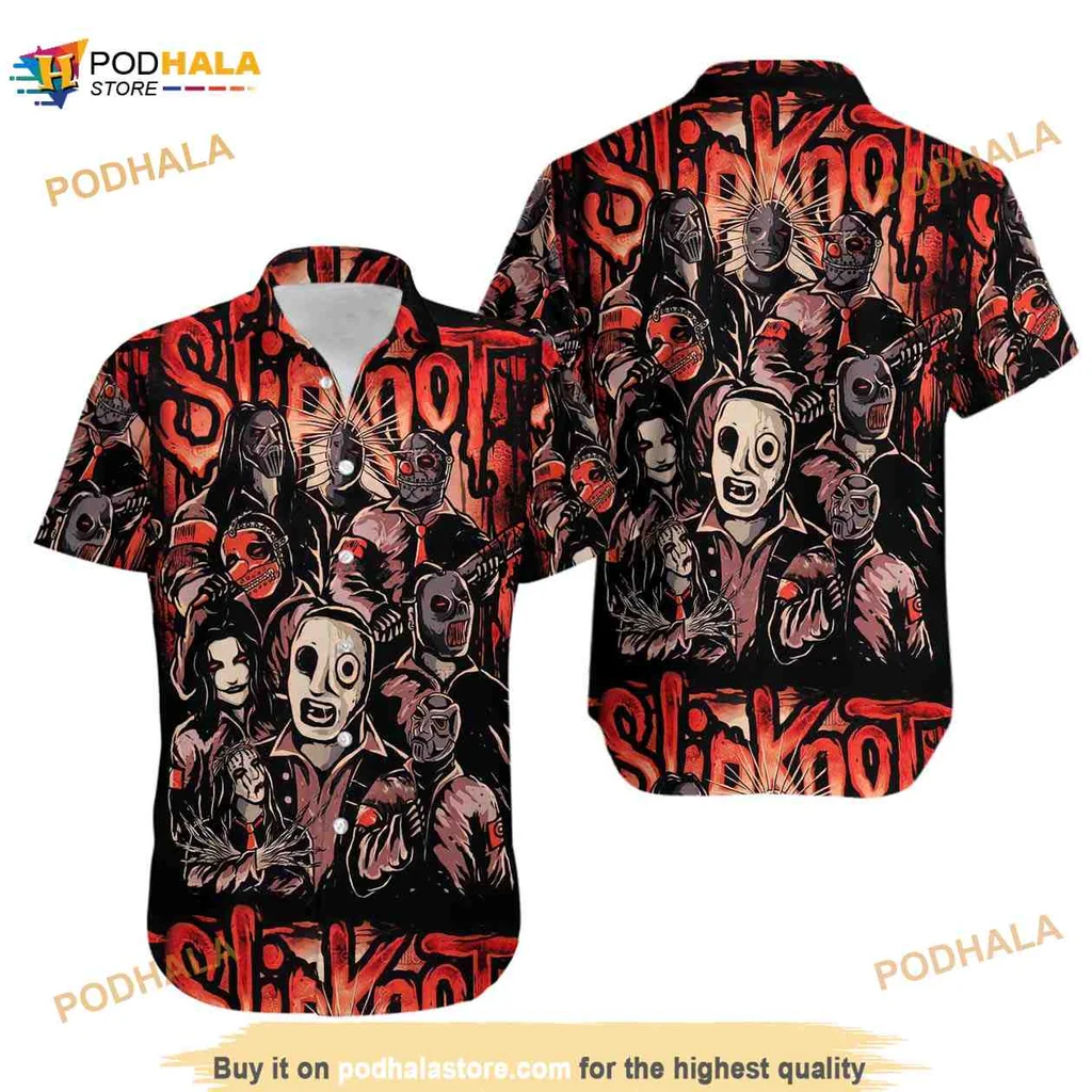 Slipknot All Over Print Hawaiian Shirt Featuring Iconic Band Imagery