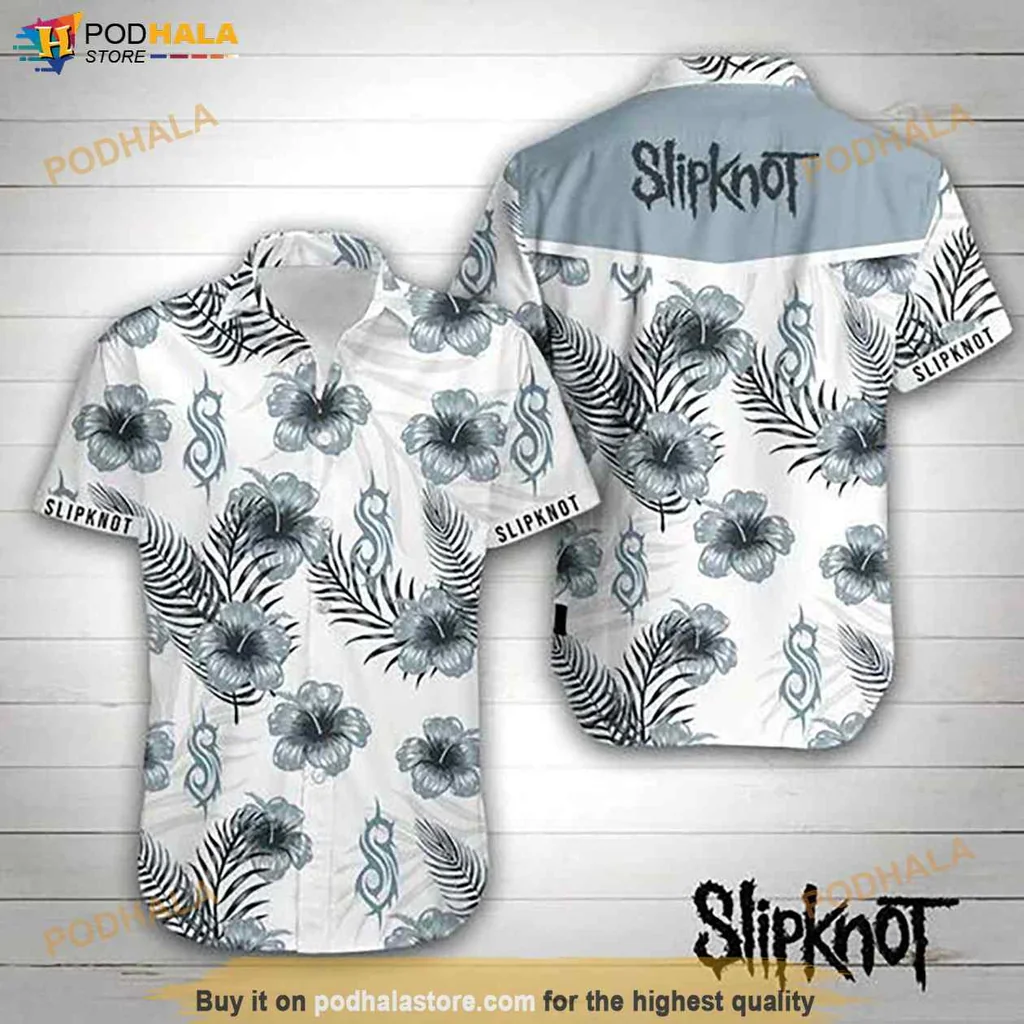 Slipknot Tropical Hawaiian Shirt, Bold Slipknot Design With Hibiscus And Palm Leaves