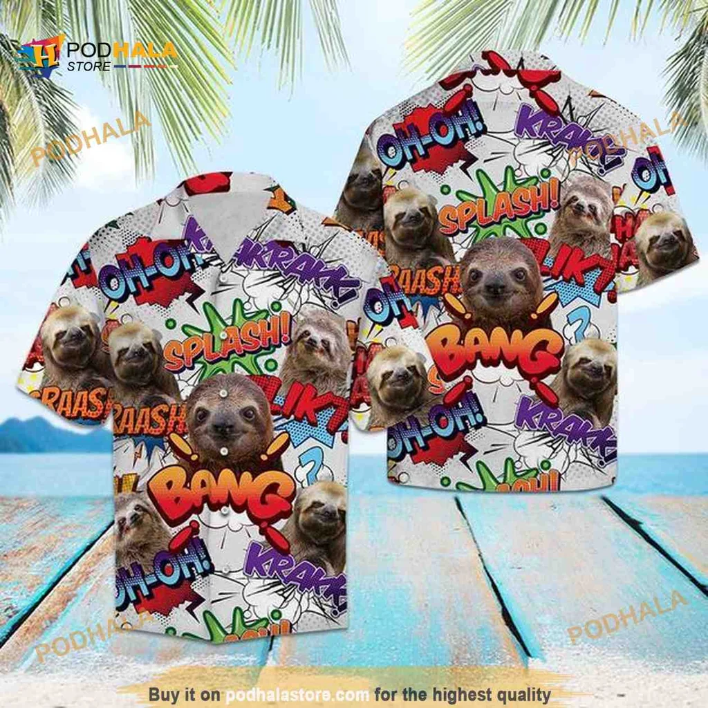 Sloth Pop Art Hawaiian Shirt With Comic Style Design For Halloween Fun