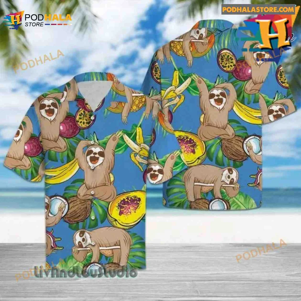 Sloth Tropical Fruit Hawaiian Shirt, Fun Cartoon Design For Beach Lovers
