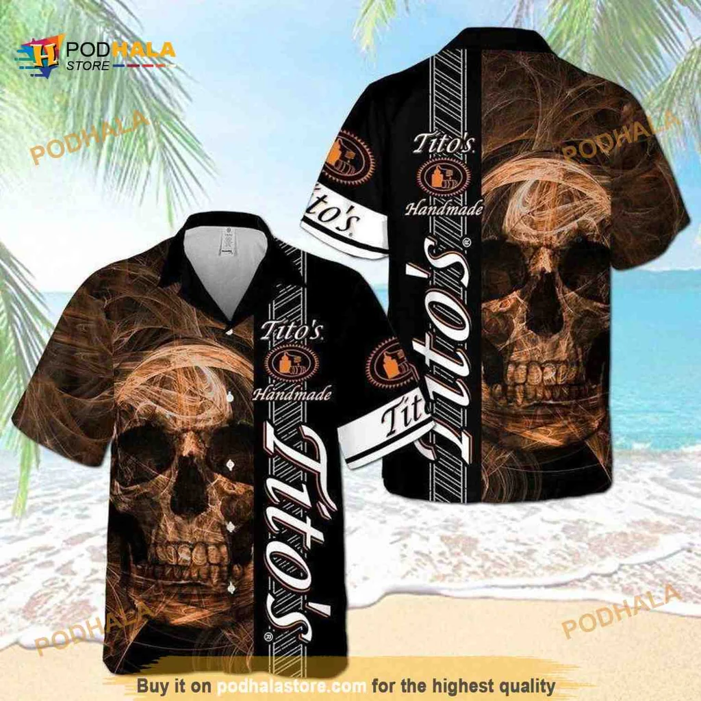 Smoky Skull Hawaiian Shirt With Titos Handmade Vodka Design