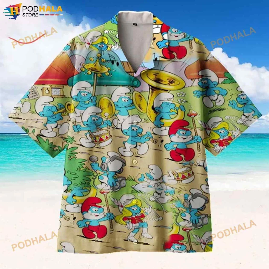 Smurf Character Hawaiian Shirt With Playful Design And Bright Colors