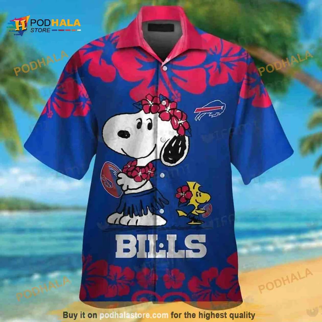Snoopy Buffalo Bills Hawaiian Shirt With Hibiscus Flowers And Football