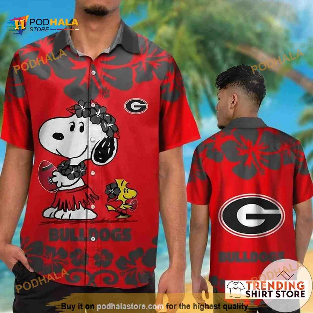 Snoopy Georgia Bulldogs Hawaiian Shirt With Tropical Floral Design