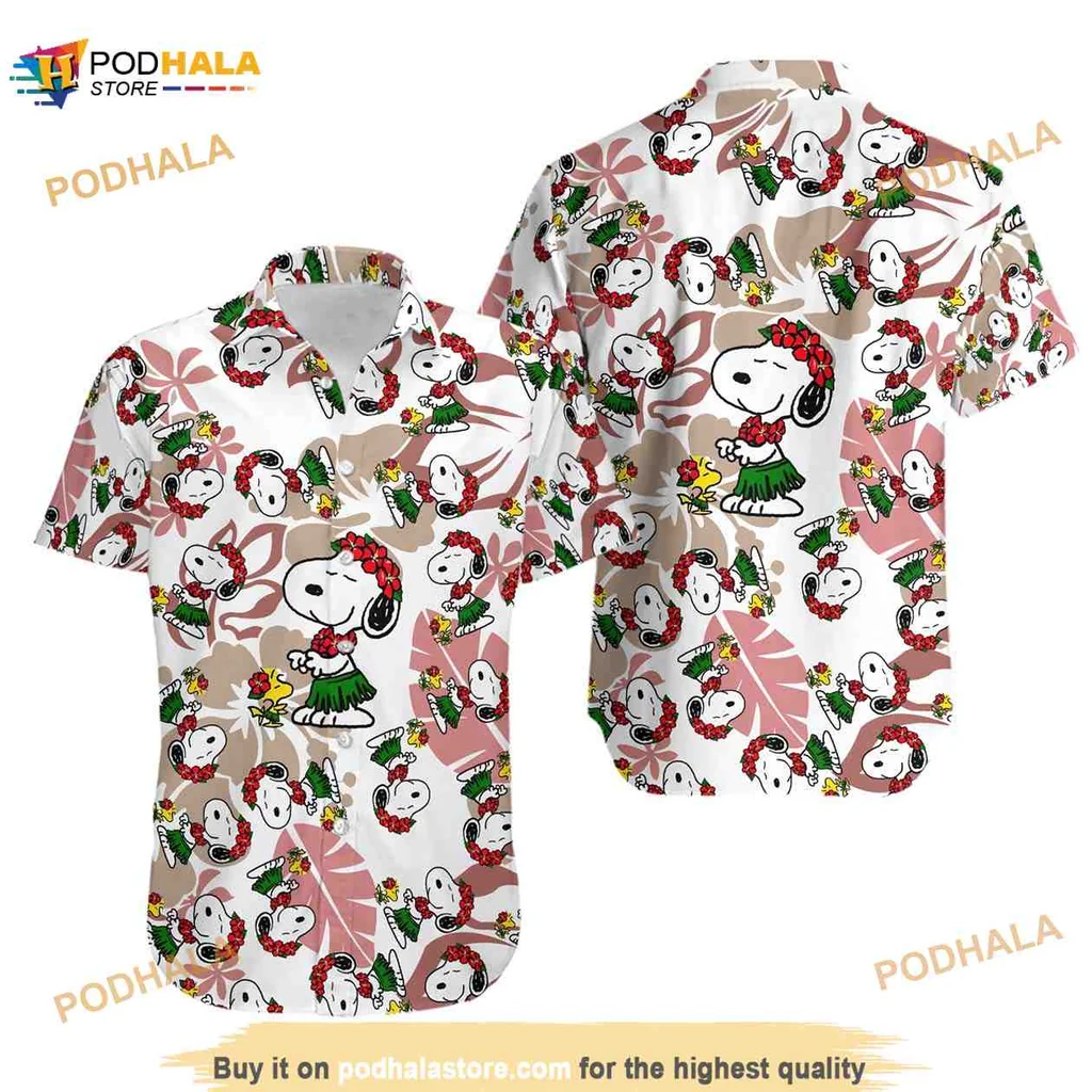 Snoopy Hula Dance Hawaiian Shirt With Tropical Print