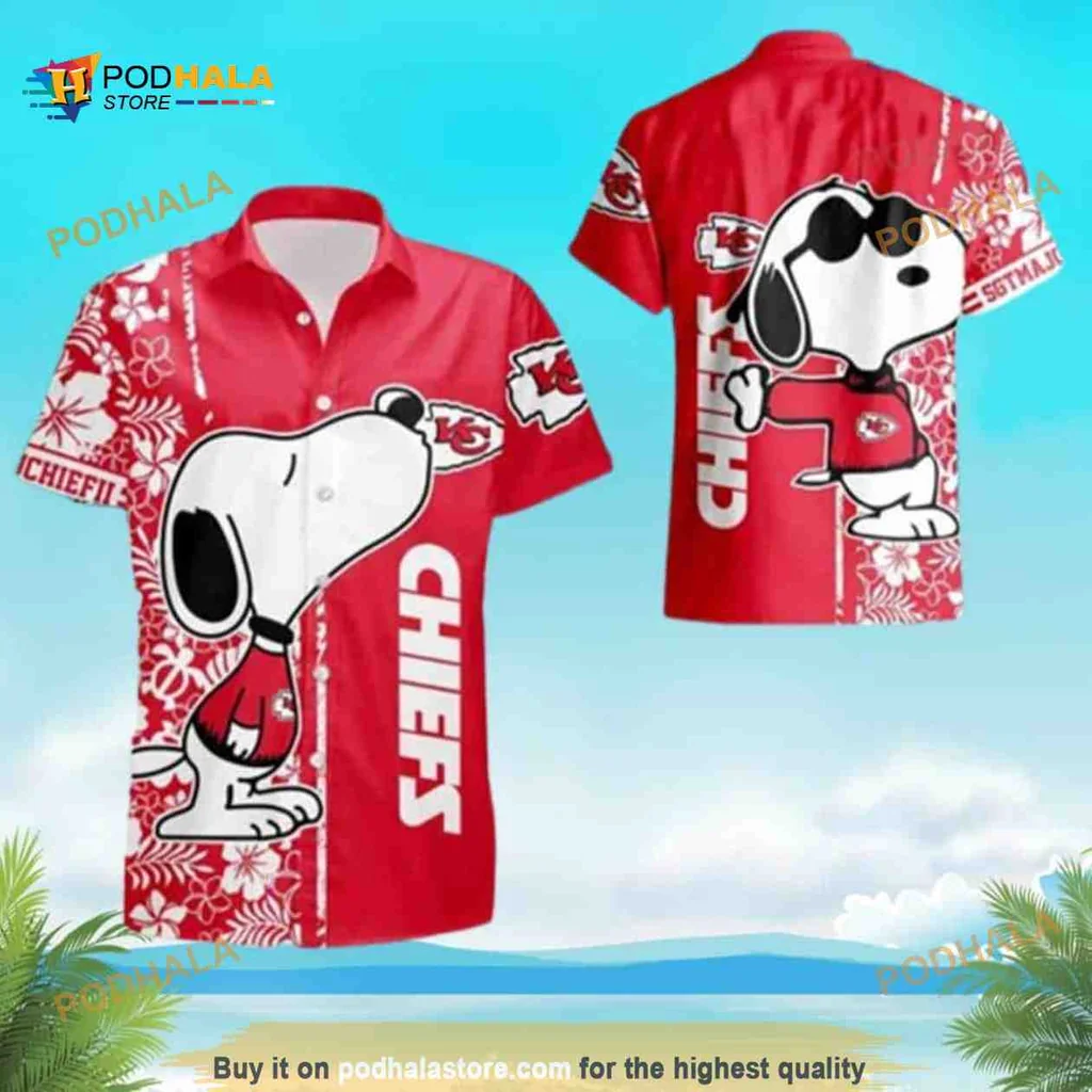 Snoopy Kansas City Chiefs Hawaiian Shirt With Floral Design