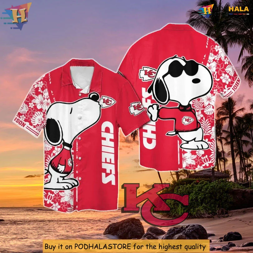 Snoopy Kansas City Chiefs Hawaiian Shirt With Floral Design