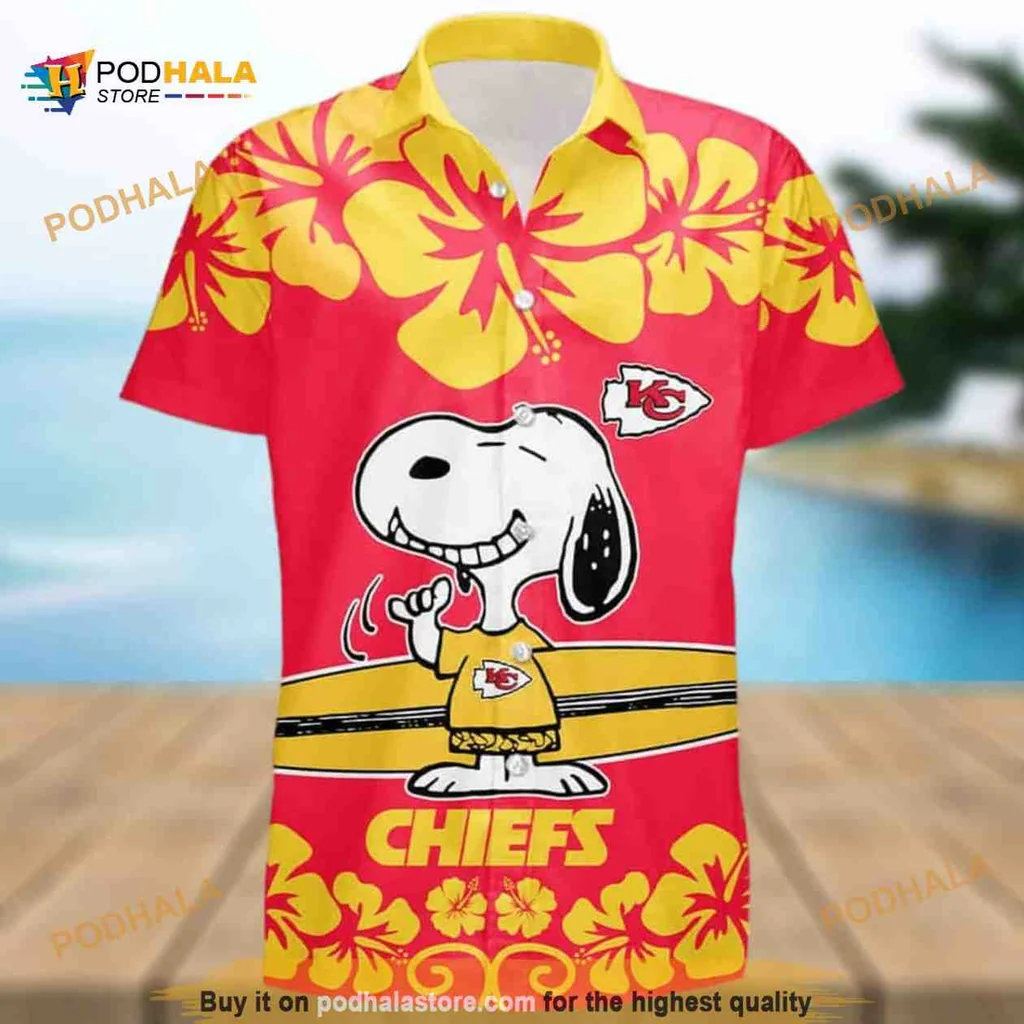 Snoopy Kansas City Chiefs Hawaiian Shirt With Hibiscus Flowers