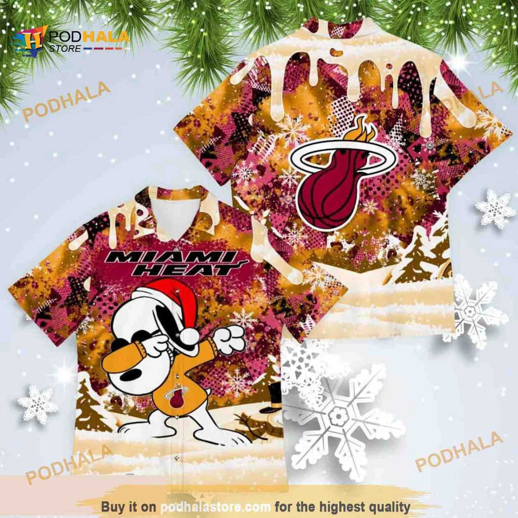 Snoopy Miami Heat Hawaiian Shirt Featuring Festive Design And Cheerful Pose