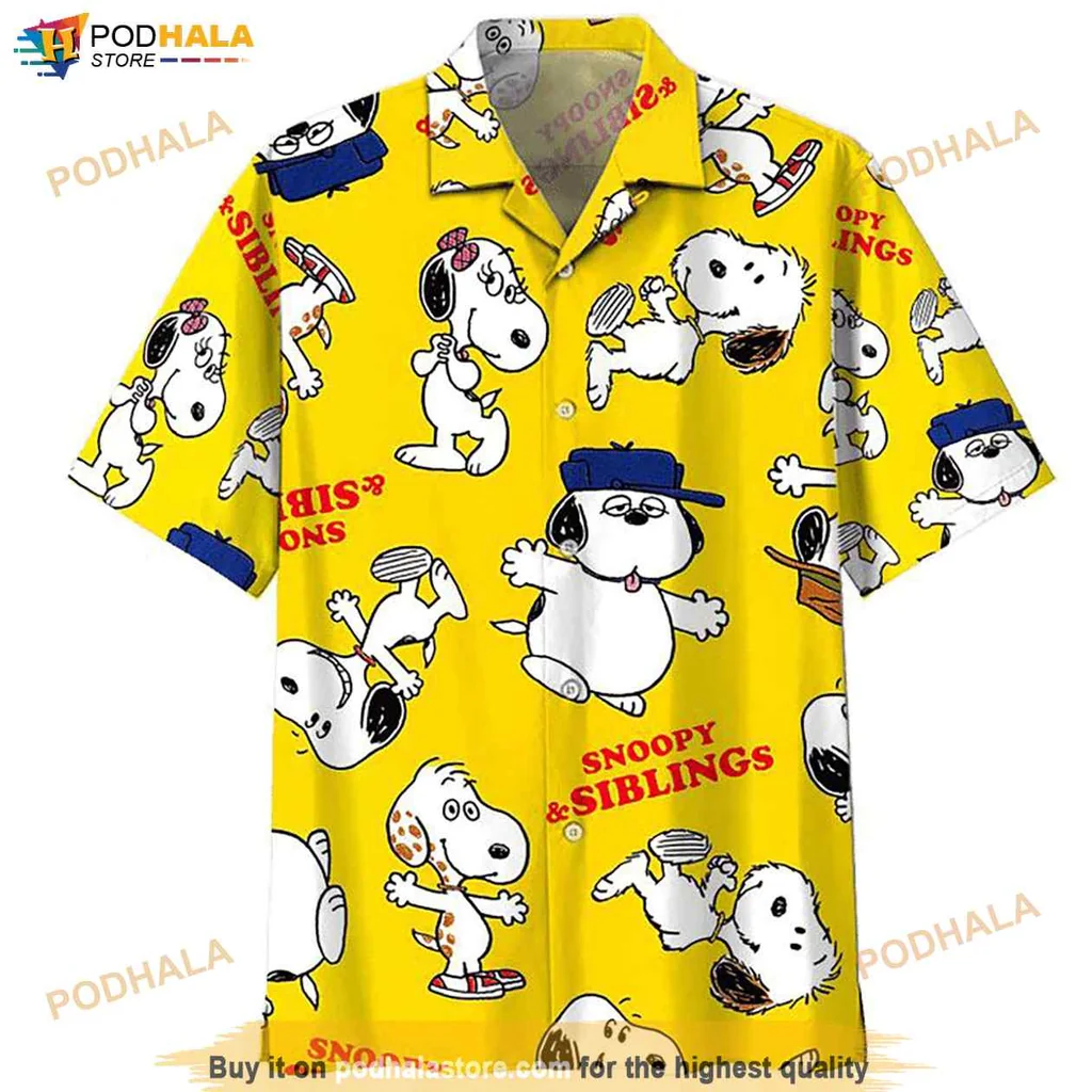 Snoopy Siblings Hawaiian Shirt With Playful Illustrations And Vibrant Colors