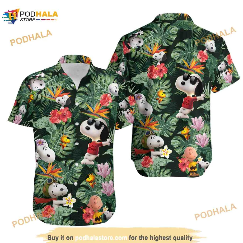 Snoopy Tropical Hawaiian Shirt With Colorful Flowers And Leaves