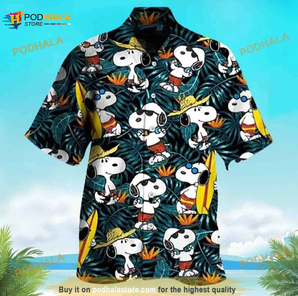 Snoopy Tropical Hawaiian Shirt With Colorful Flowers And Surfboard