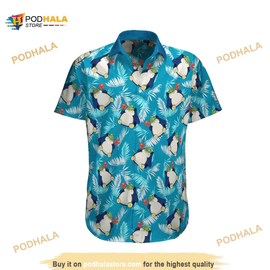 Snorlax Tropical Beach Hawaiian Shirt With Vibrant Palm Leaves