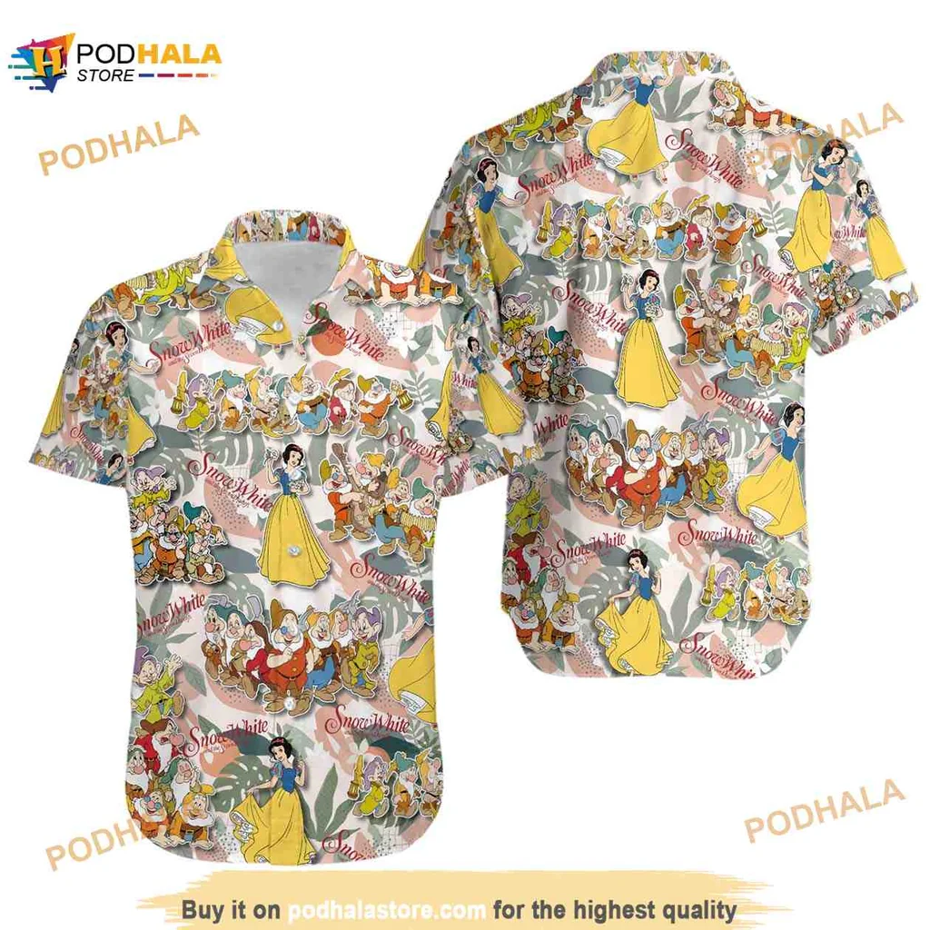 Snow White And Seven Dwarfs Hawaiian Shirt With Colorful Floral Design