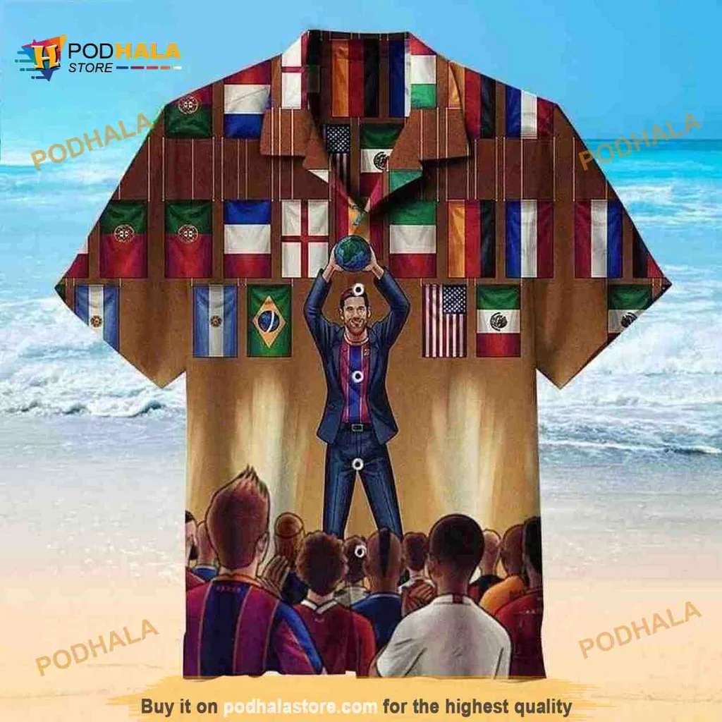 Soccer Fan Hawaiian Shirt Featuring Global Flags And Unity Design
