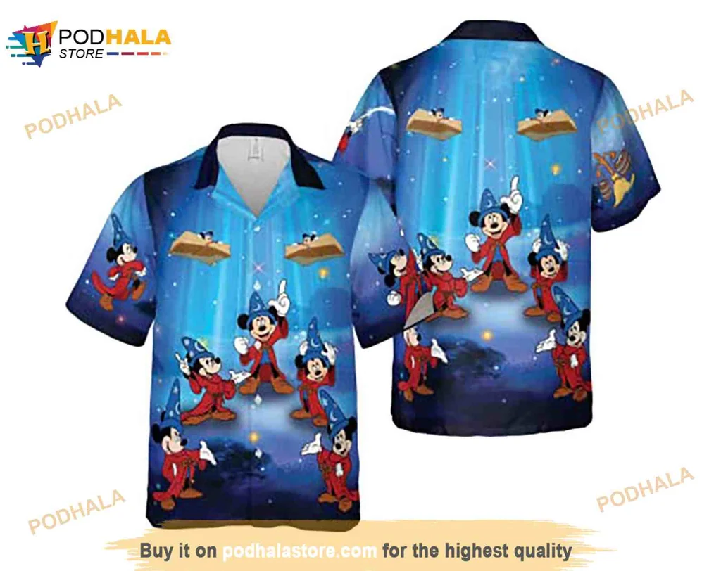 Sorcerer Mickey Hawaiian Shirt, Fun Wizard Design For Men