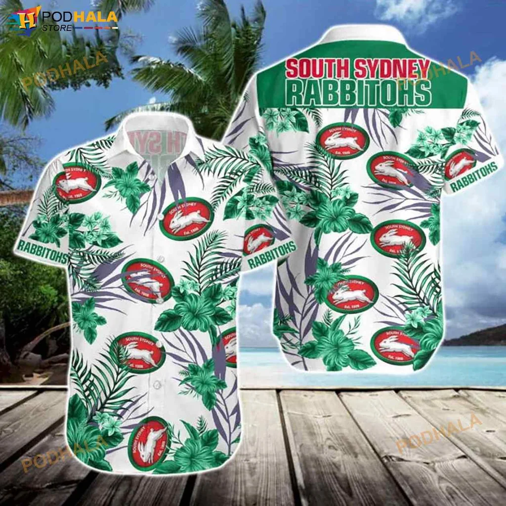 South Sydney Rabbitohs Hawaiian Shirt With Vibrant Logo And Tropical Design