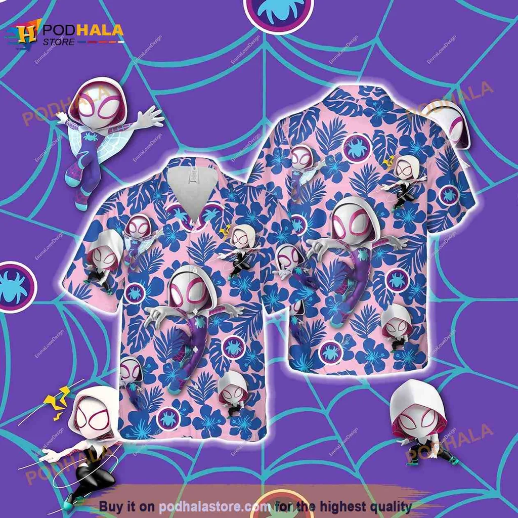 Spider Gwen Aloha Shirt, Colorful Hawaiian Design With Tropical Elements