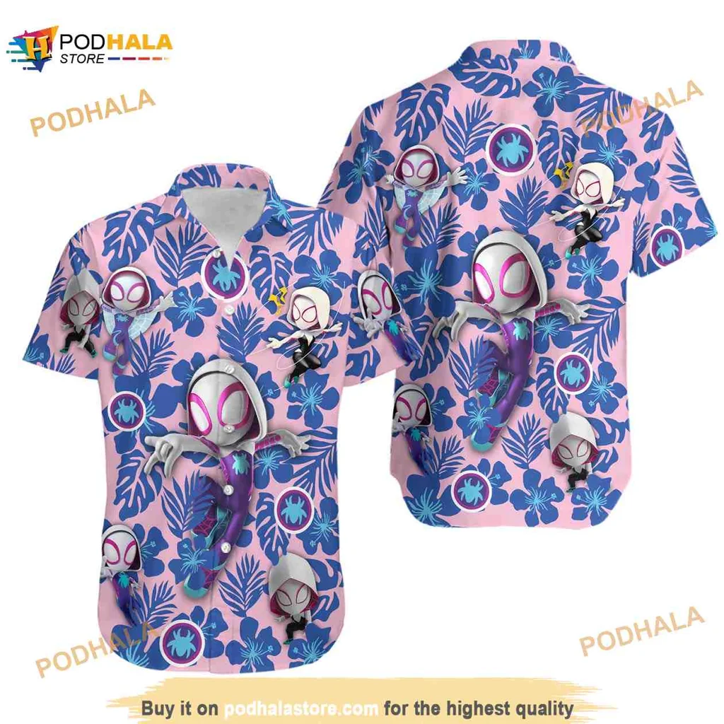 Spider Gwen Tropical Aloha Shirt With Vibrant Pink Floral Design