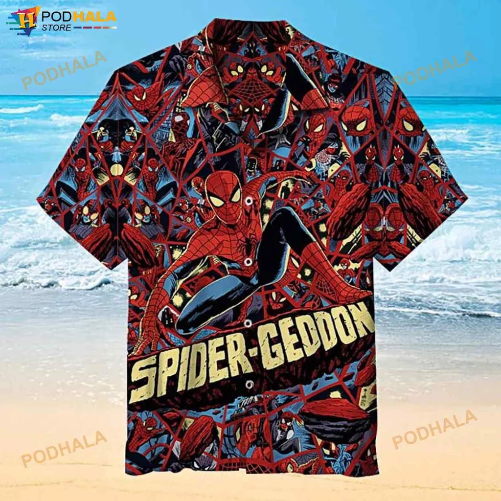 Spider Man Comic Book Hawaiian Shirt Featuring Spider Geddon Design