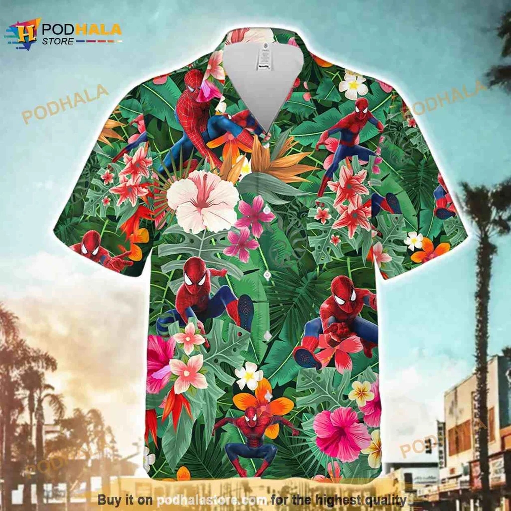 Spider Man Tropical Hawaiian Shirt With Vibrant Floral Design
