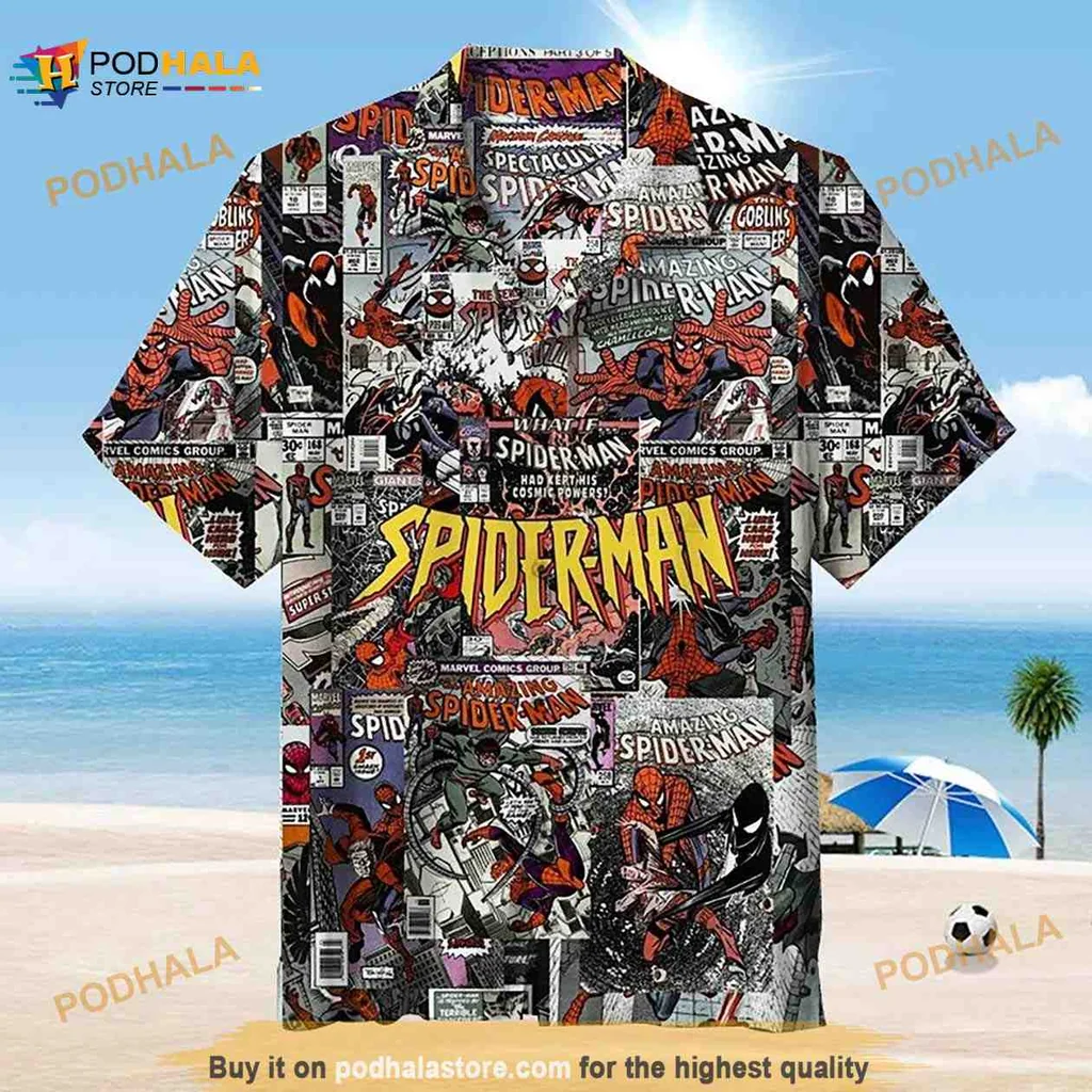 Spiderman Comic Book Hawaiian Shirt, Vibrant Aloha Marvel Design