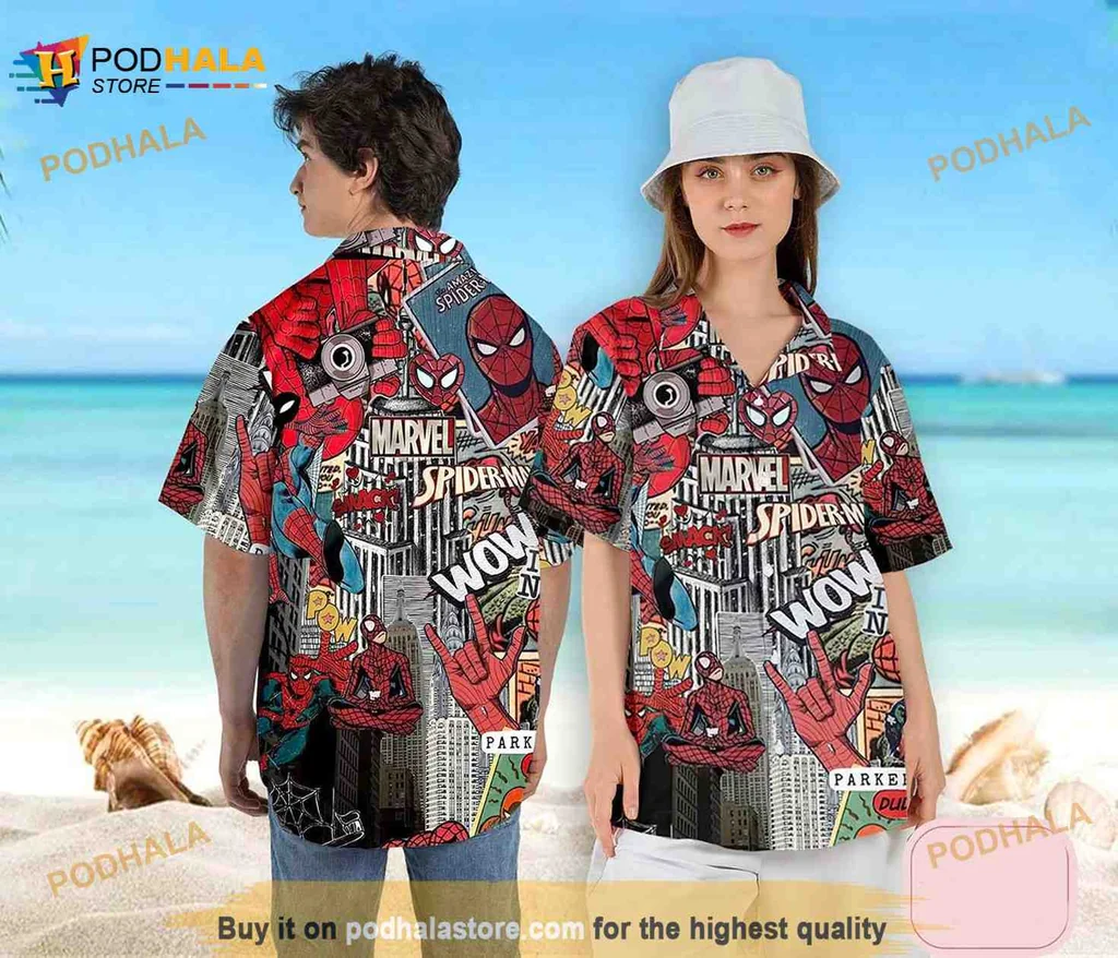 Spiderman Comic Book Hawaiian Shirt, Vintage Design With Colorful Graphics