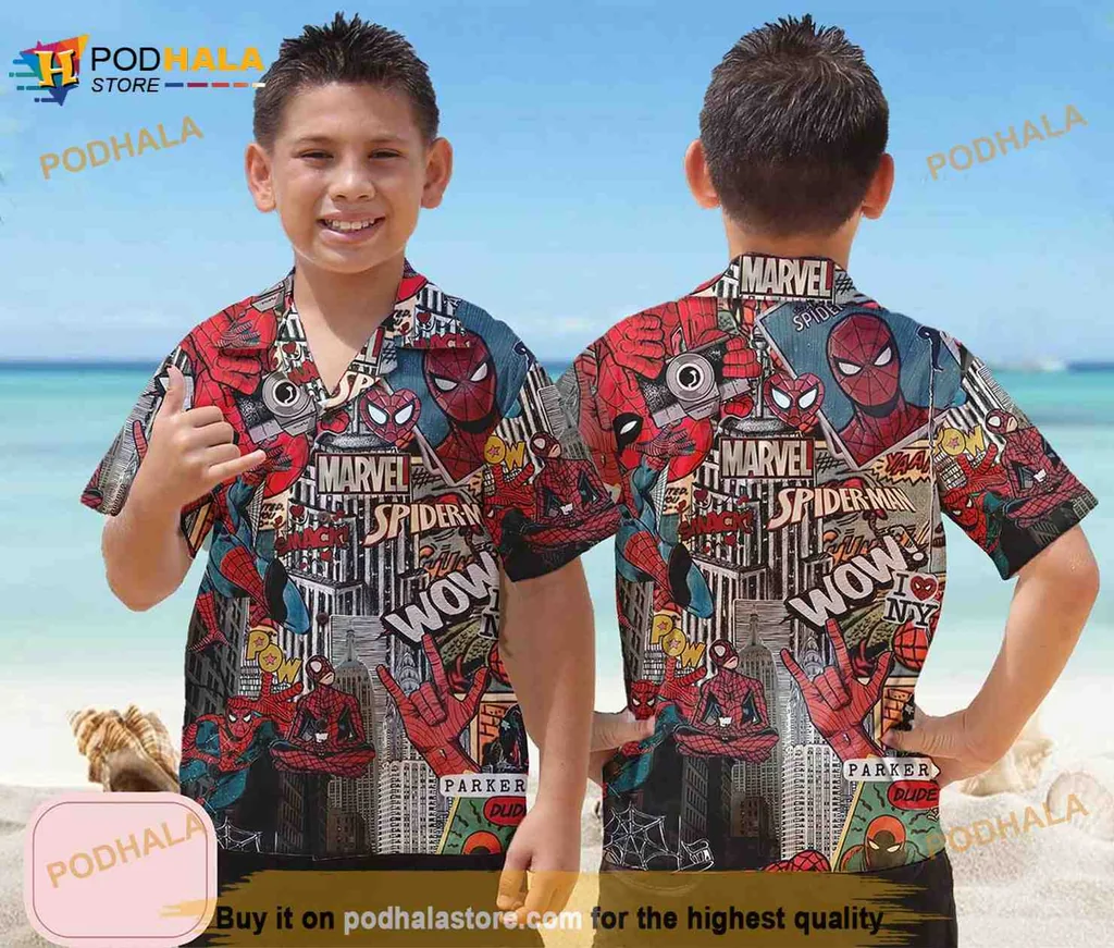 Spiderman Comic Book Aloha Shirt, Vintage Marvel Button Up Shirt Spiderman Comic Book Aloha Shirt, Vintage Marvel Button Up Shirt