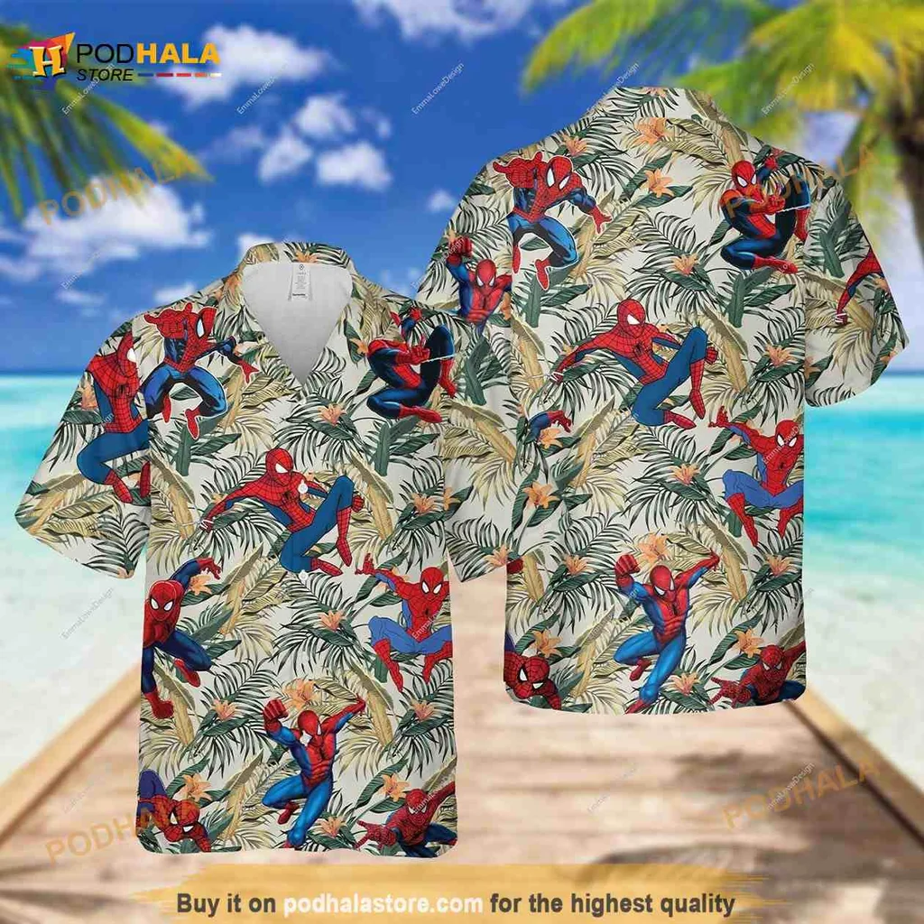 Spiderman Tropical Hawaiian Shirt With Playful Comic Design