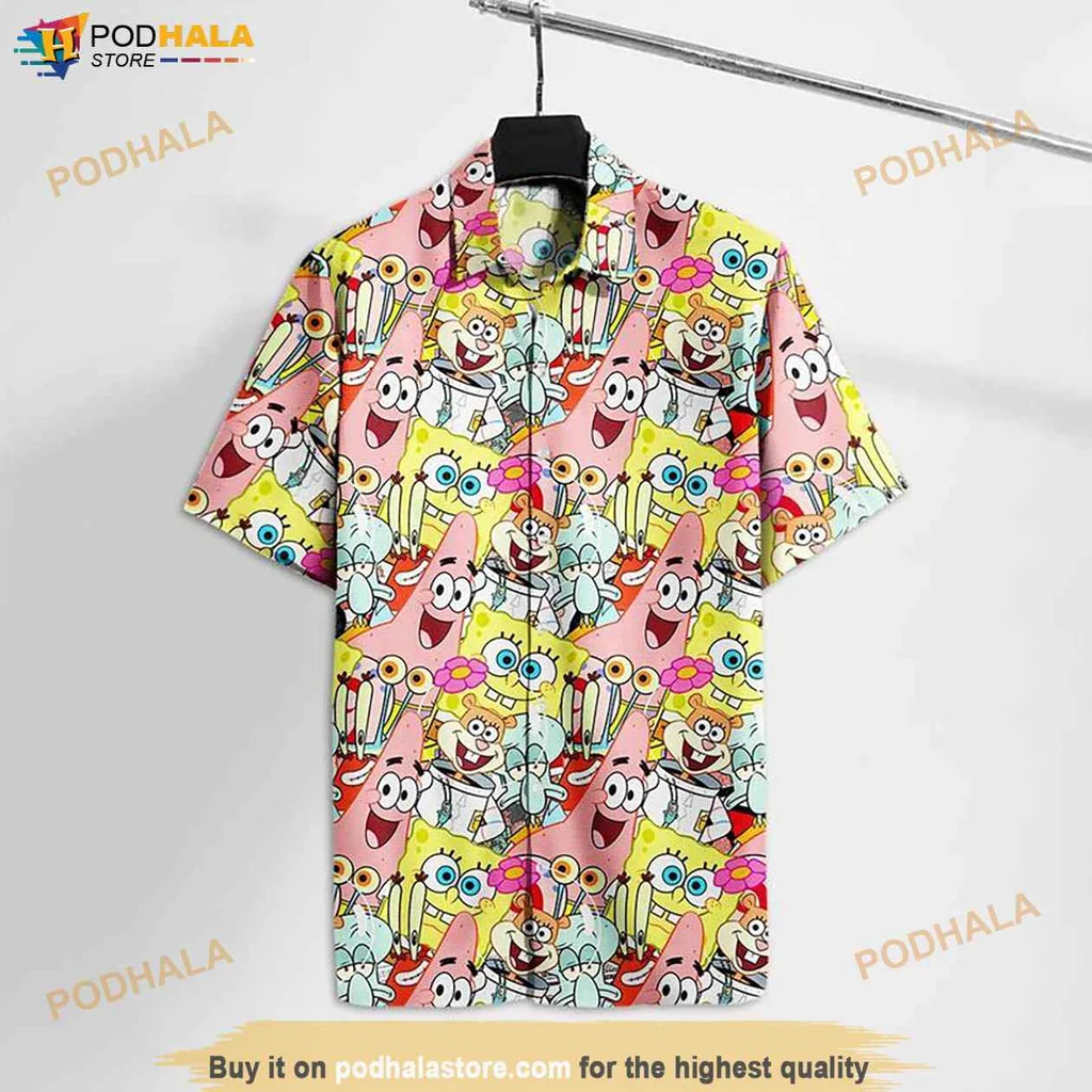 Spongebob Squarepants Hawaiian Shirt, Vibrant Design With Spongebob And Friends