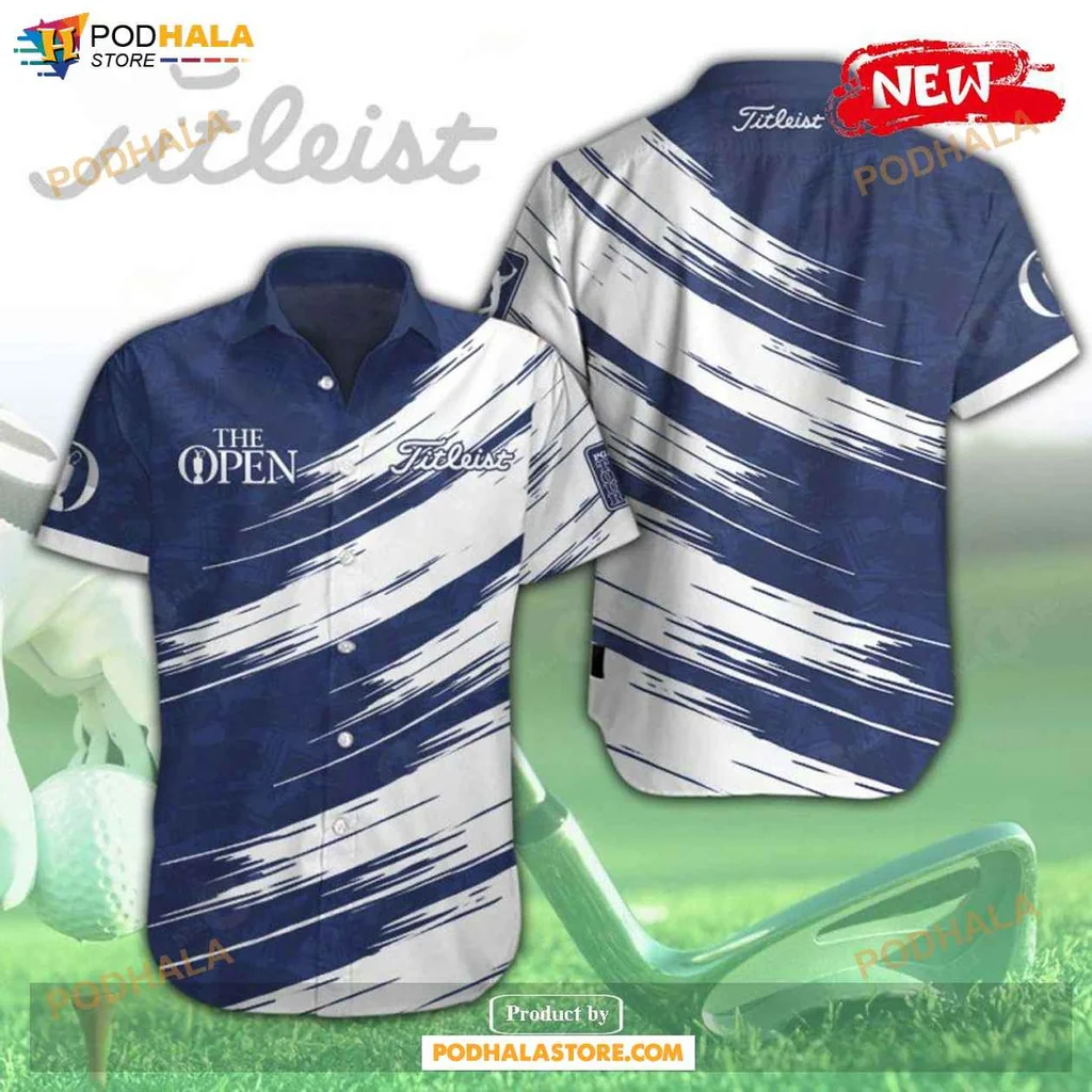 Sporty Aloha Golf Hawaiian Shirt, Dark Green Abstract Wave Design For The Open Championship