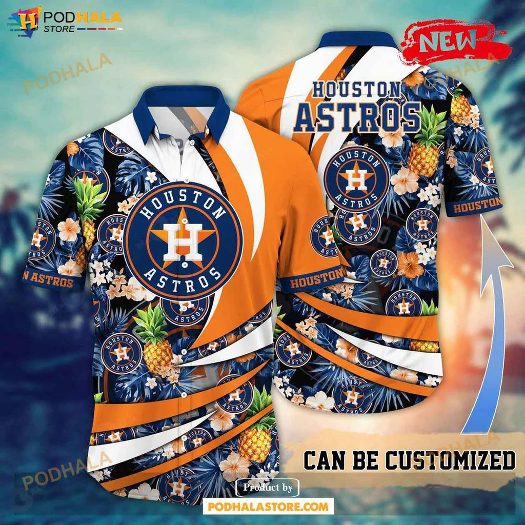 Sporty Astros Aloha Shirt, Vibrant Houston Astros Floral Pineapple Summer Shirt