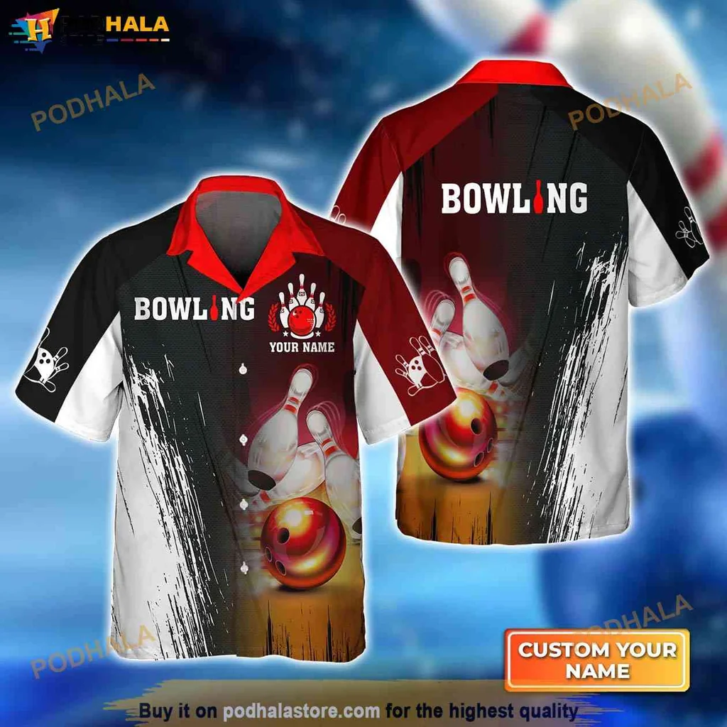 Sporty Bowling Theme Aloha Shirt, Custom Name Gift For Bowling Lovers