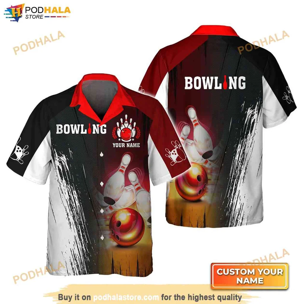 Sporty Bowling Theme Tropical Shirt, Custom Name Gift For Bowling Lovers Sporty Bowling Theme Tropical Shirt, Custom Name Gift For Bowling Lovers