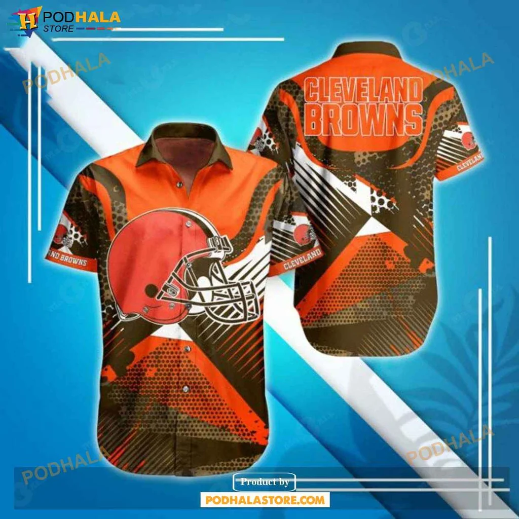 Sporty Browns Fan Hawaiian Shirt, Cleveland Browns Helmet Design For Summer Fun