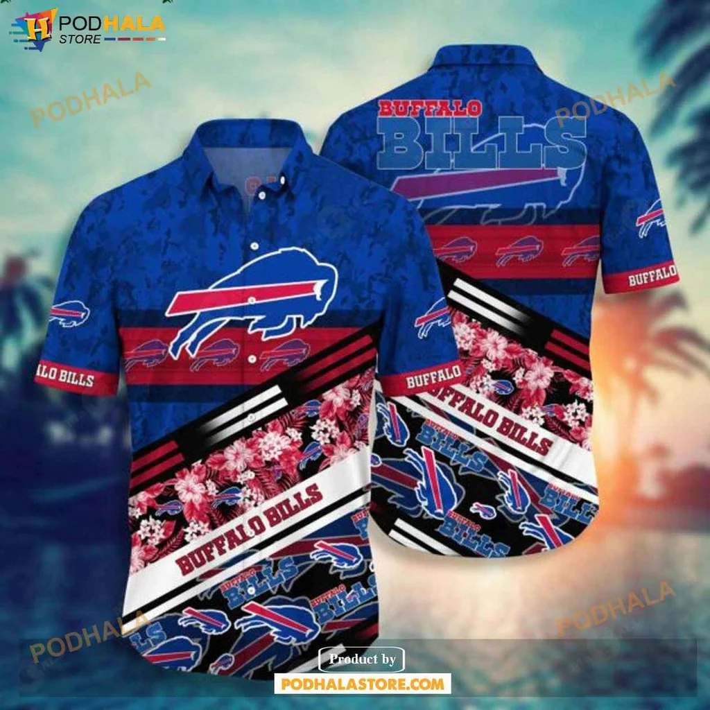 Sporty Buffalo Bills Hawaiian Shirt, Vibrant Blue With Red And White Team Designs