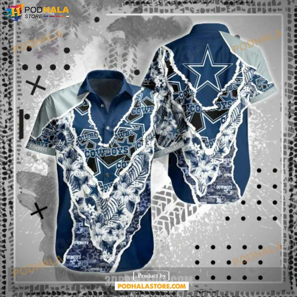 Sporty Dallas Cowboys Hawaiian Shirt With Floral Design For Summer Outings