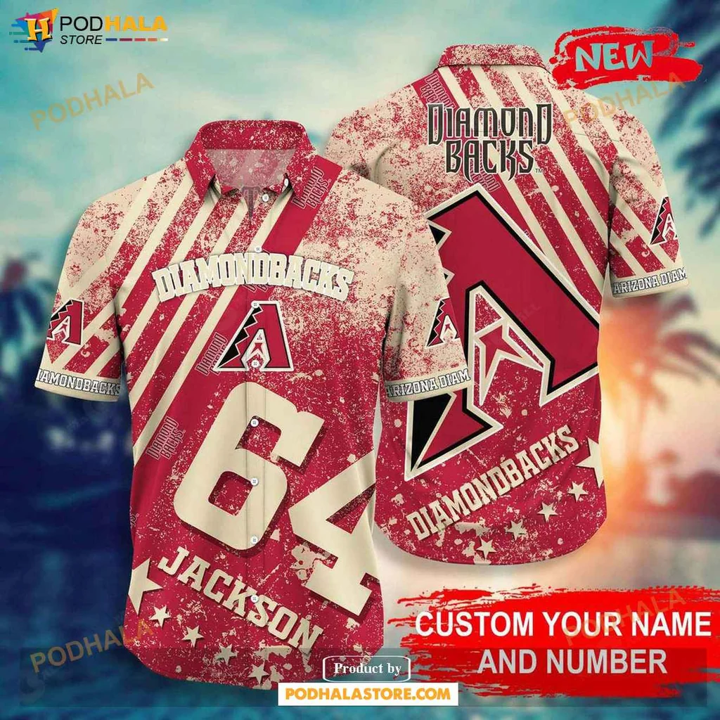 Sporty Dbacks Aloha Shirt, Personalized Arizona Diamondbacks Shirt With Jackson 64 Design