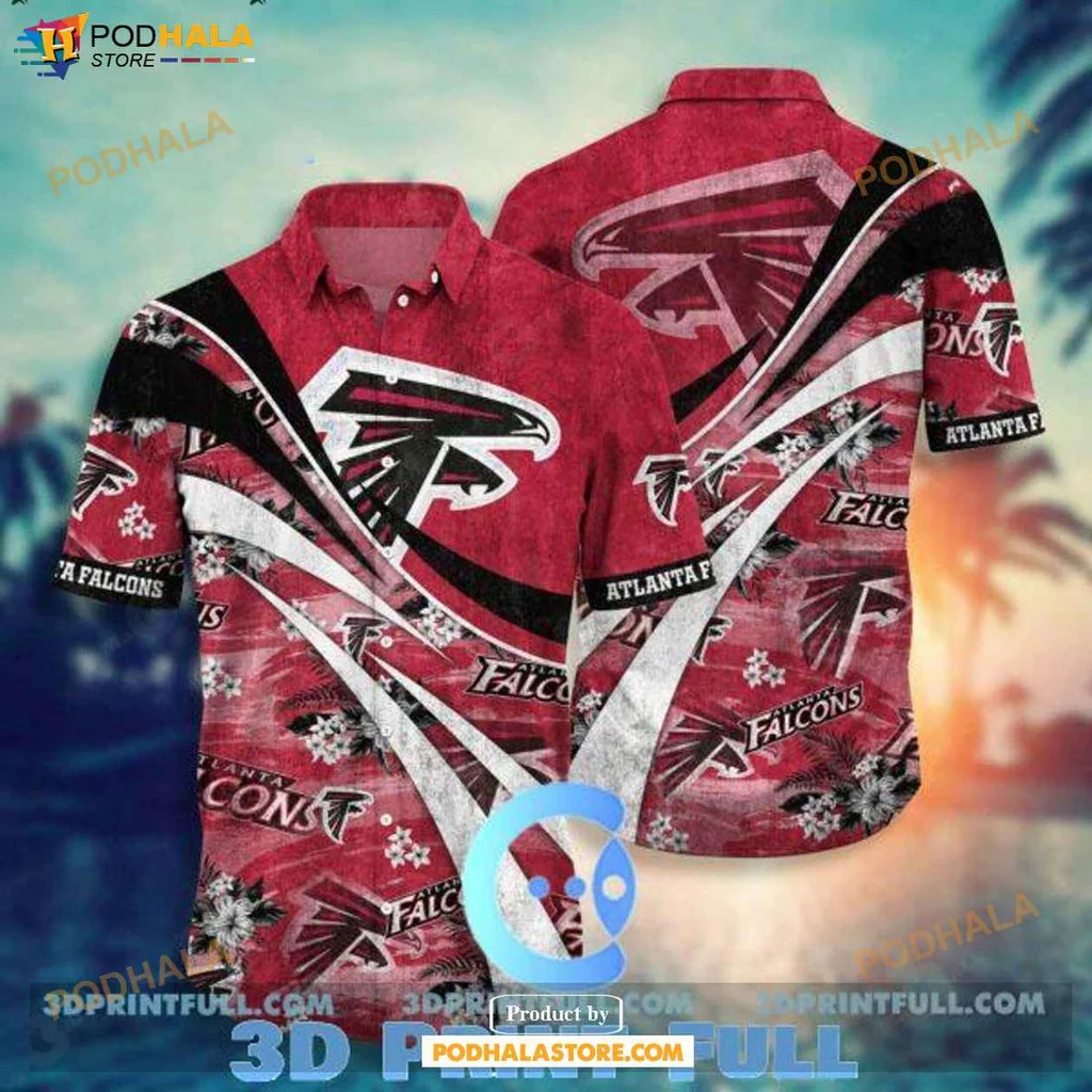 Sporty Falcons Fan Hawaiian Shirt, Vibrant Atlanta Falcons Tropical Design