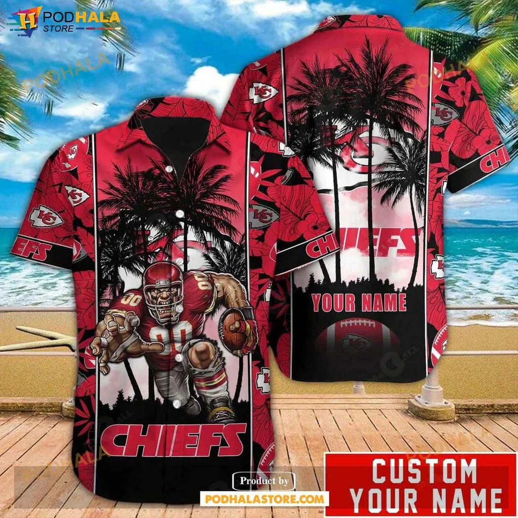 Sporty Fan Kansas City Chiefs Hawaiian Shirt, Vibrant Red Tropical Design For Game Day