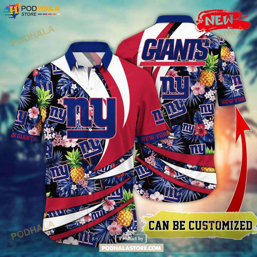 Sporty Giants Aloha Shirt, Vibrant Floral Pineapple Design For Summer Football Fans